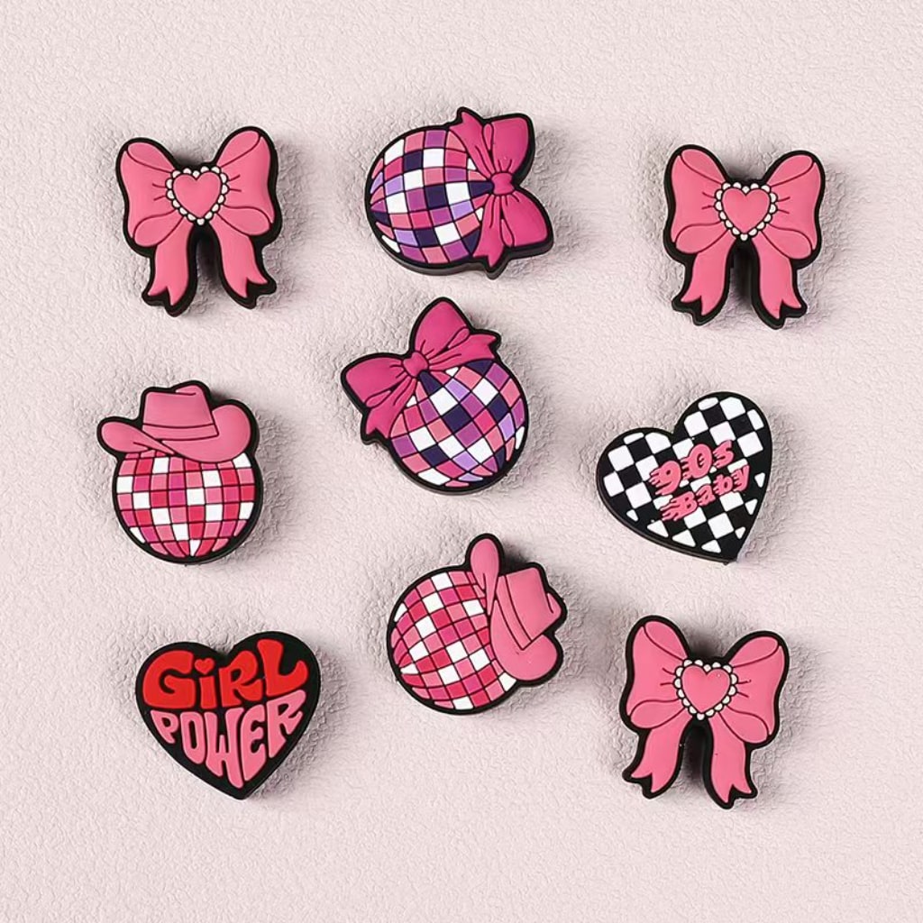 Cute Pink Bowknots Hearts Series Girl Power 90s Baby Silicone Focal Beads