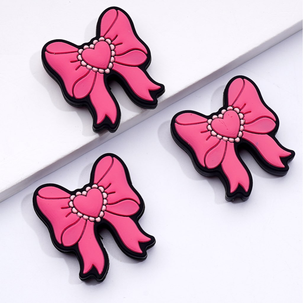 Cute Pink Bowknots Hearts Series Girl Power 90s Baby Silicone Focal Beads
