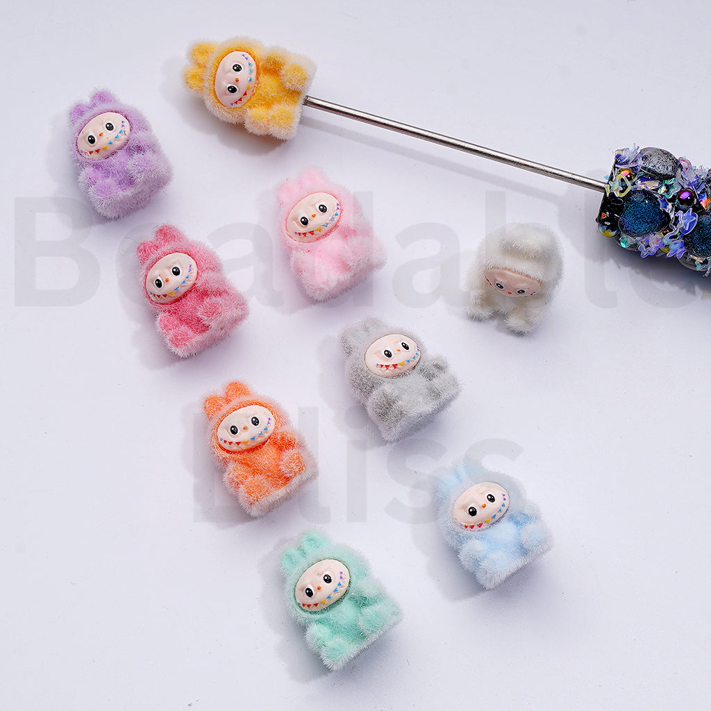 Flocked Fluffy Fuzzy Cute Labub Monster Pop Mar Pen Topper, Around 20*14MM, Random Mix