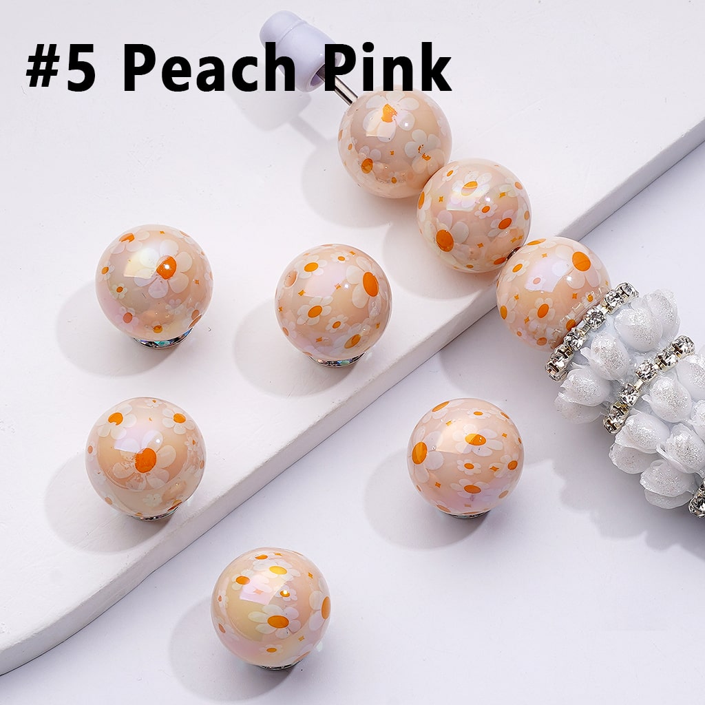 UVコーティング ミニかわいい花 ラウンドアクリルビーズ 単色 16mm