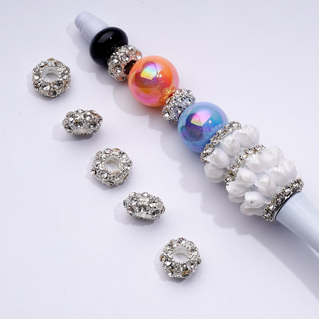 Beadable Metal Spacers with AB Color Rhinestone, 12MM