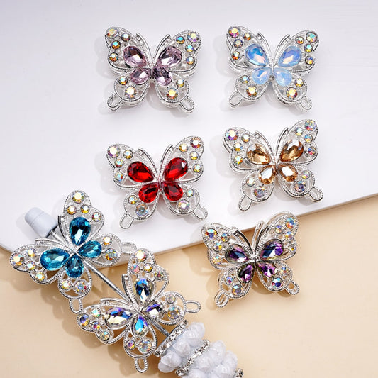 繊細なファンシーシルバー合金の蝶ビーズ、ミニABとマルチカラーのウォータードロップラインストーン付き、約35×31MM