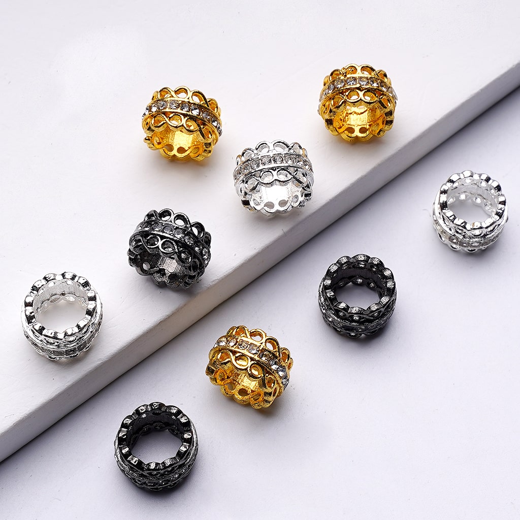 Mini Cute Gold Silver Gun Black Metal Spacer with Clear Rhinestone Chain, Around 10MM
