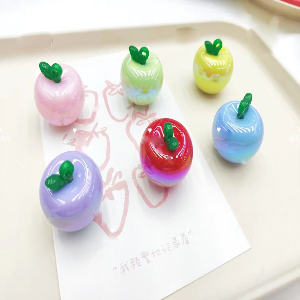 UV Coating Cute Vivid Apples Acrylic Pendants for Keychain in Solid Color, Around 31*30MM, Random Mix