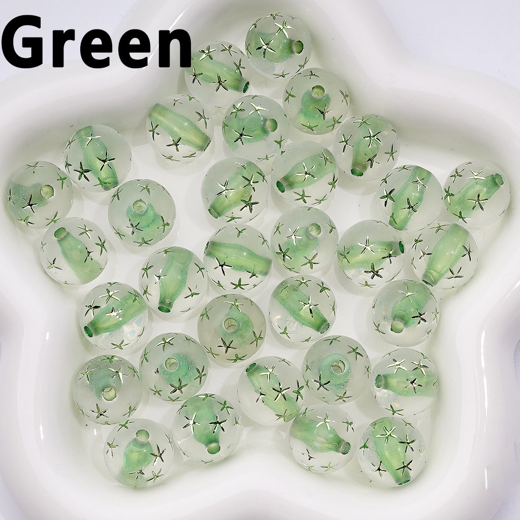 Multi-Color Cute Carved Stars Frosted Clear Round Acrylic Beads, 16MM