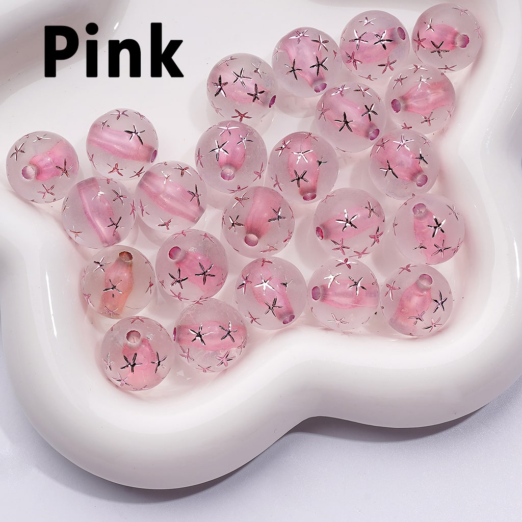 Multi-Color Cute Carved Stars Frosted Clear Round Acrylic Beads, 16MM