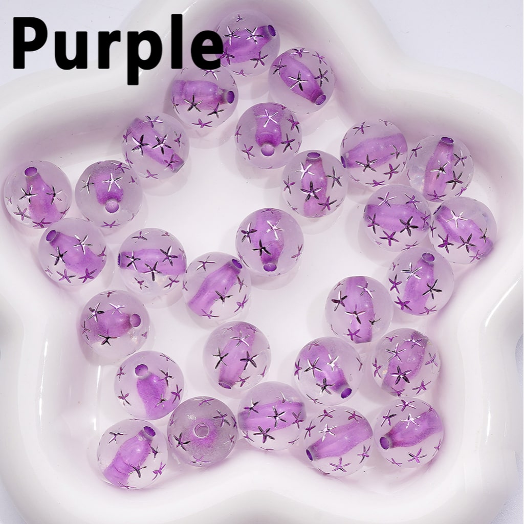 Multi-Color Cute Carved Stars Frosted Clear Round Acrylic Beads, 16MM
