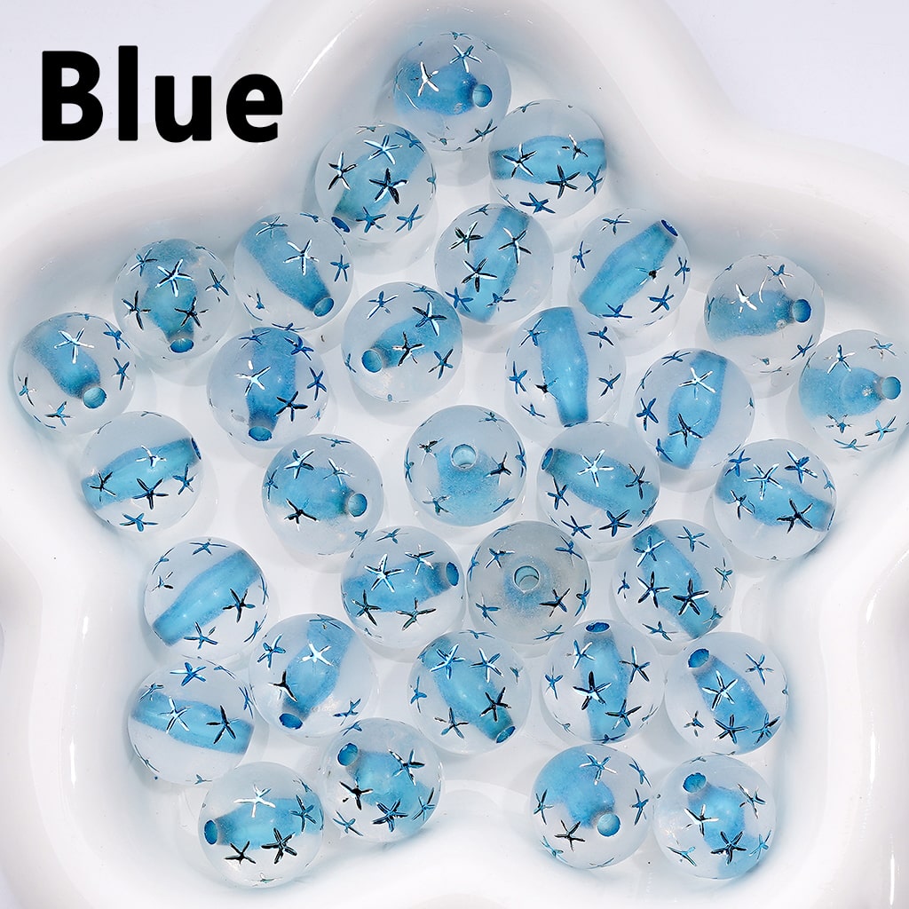 Multi-Color Cute Carved Stars Frosted Clear Round Acrylic Beads, 16MM