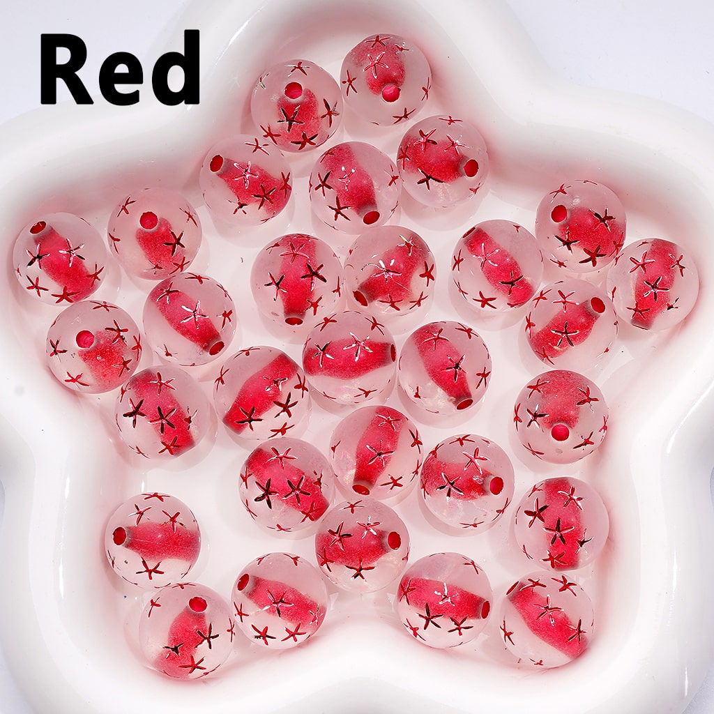 Multi-Color Cute Carved Stars Frosted Clear Round Acrylic Beads, 16MM