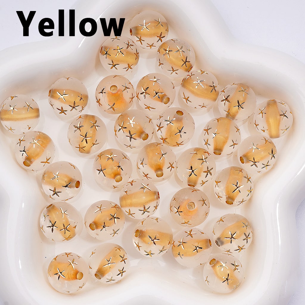 Multi-Color Cute Carved Stars Frosted Clear Round Acrylic Beads, 16MM
