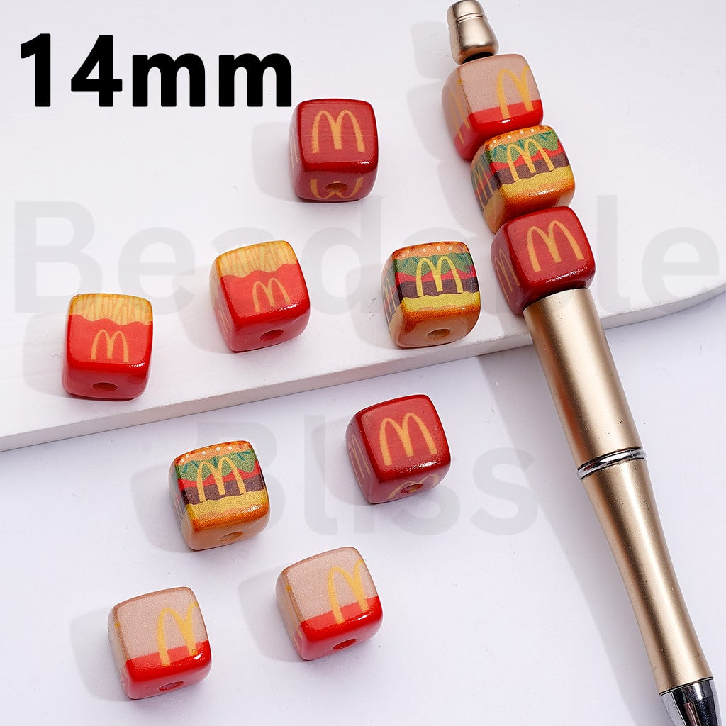 Cute Vivid McDonal Fast Food Series Cube Square Acrylic Beads, Around 14MM