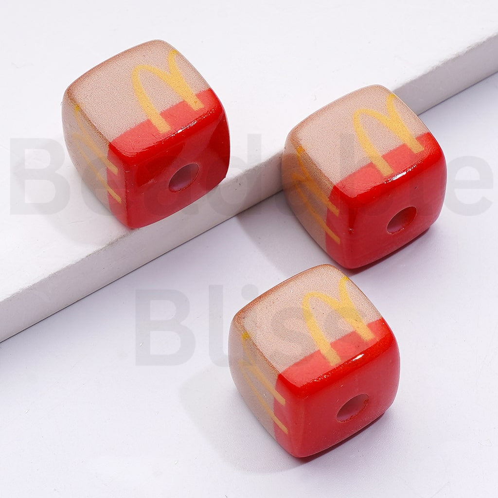 Cute Vivid McDonal Fast Food Series Cube Square Acrylic Beads, Around 14MM
