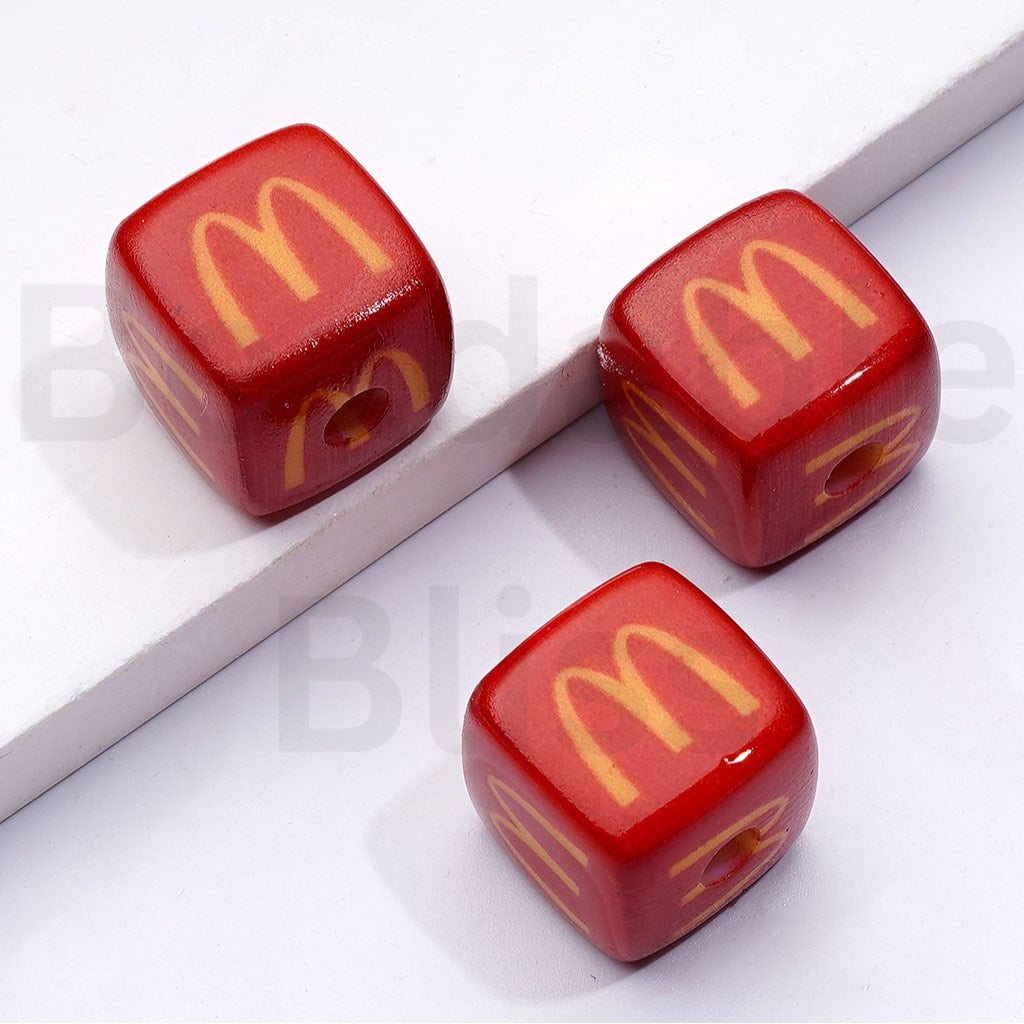 Cute Vivid McDonal Fast Food Series Cube Square Acrylic Beads, Around 14MM