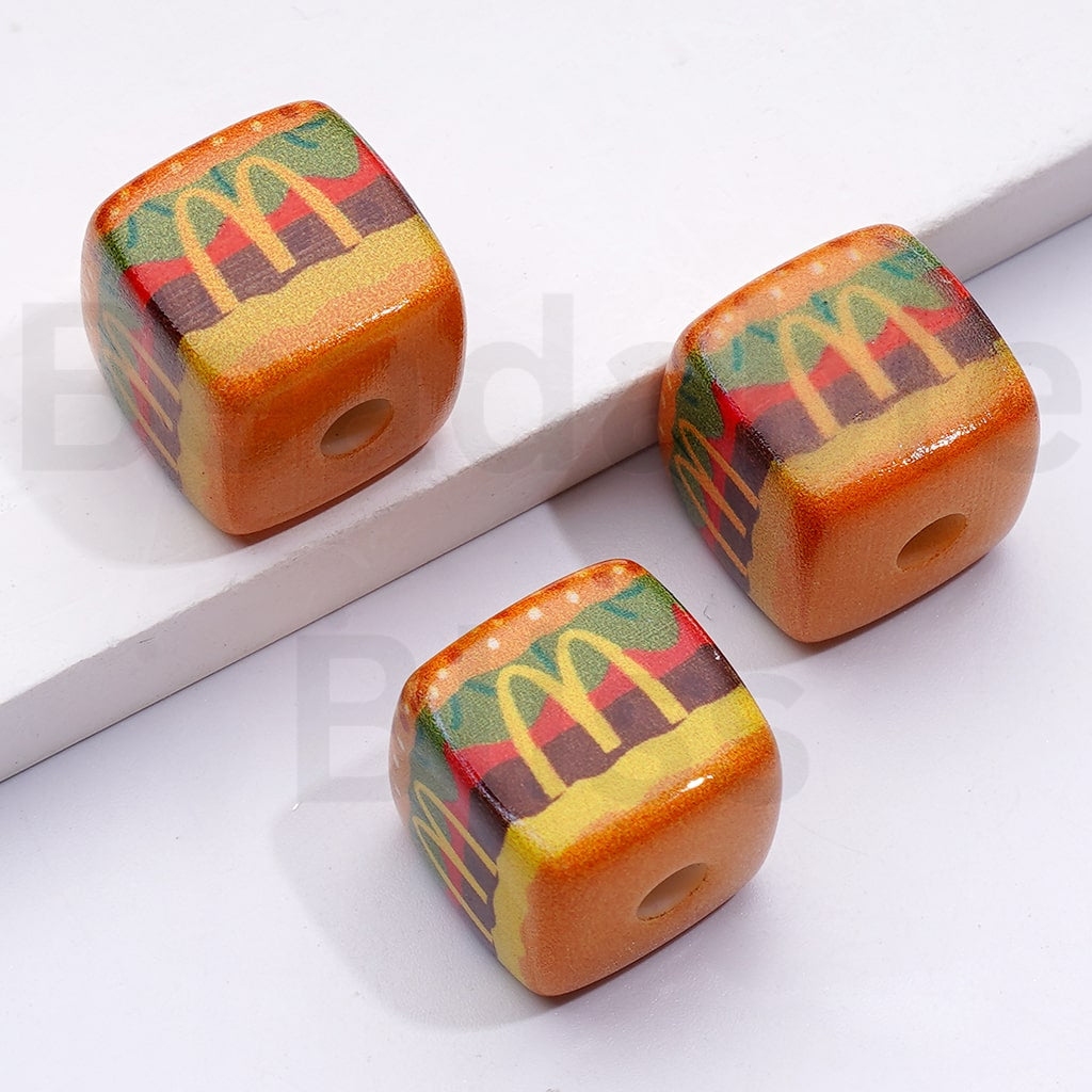 Cute Vivid McDonal Fast Food Series Cube Square Acrylic Beads, Around 14MM