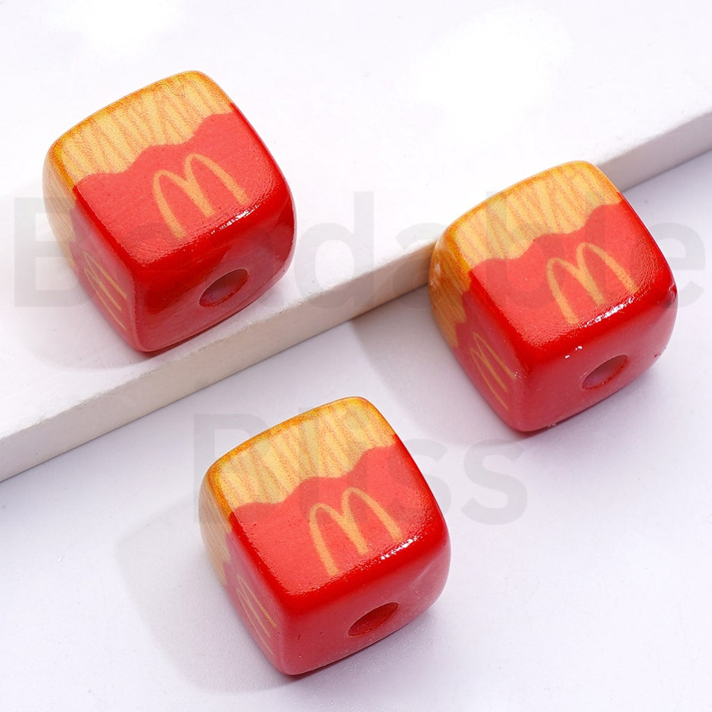 Cute Vivid McDonal Fast Food Series Cube Square Acrylic Beads, Around 14MM