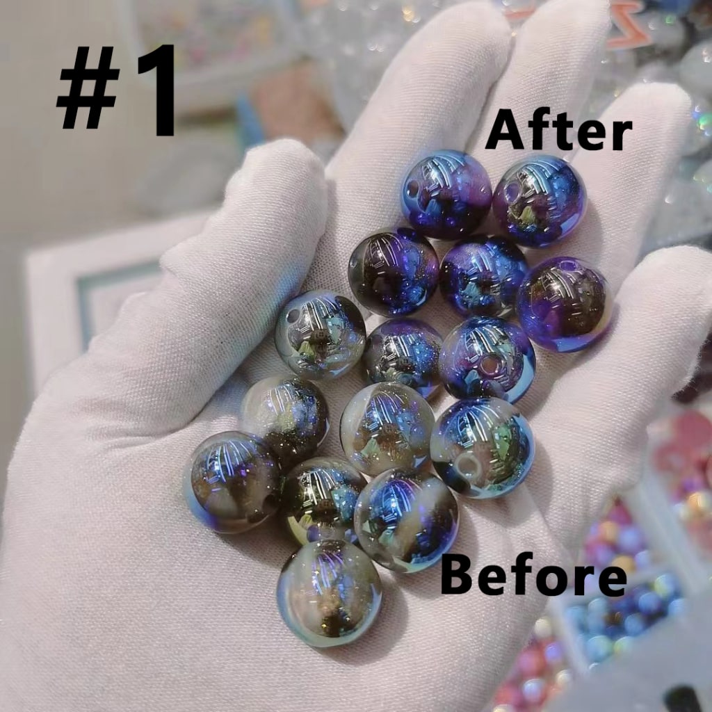 Bling Bling UV Coating Color Changing Cat Eye Style Glitter Round Acrylic Beads, 16MM