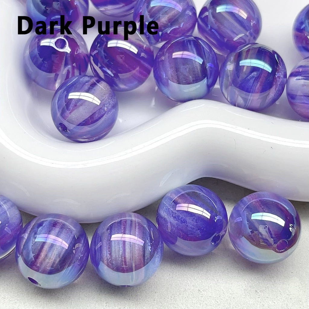 Glossy Shiny Glitter Stripes Inside Round Acrylic Beads, 16MM