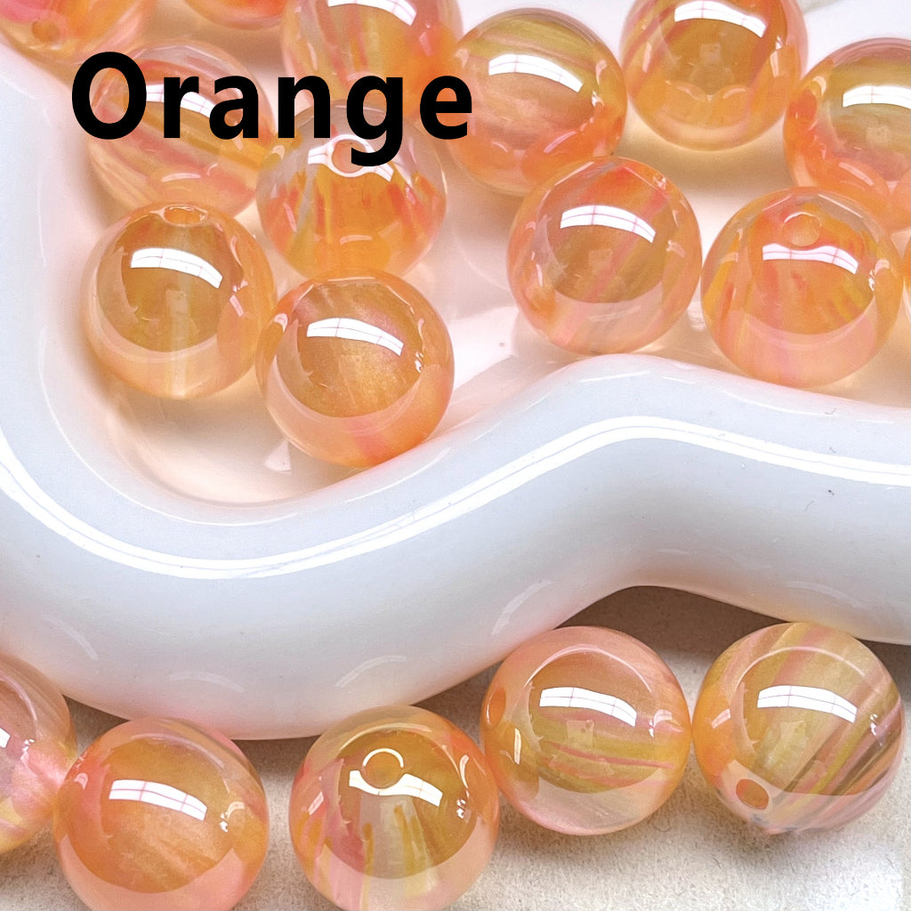 Glossy Shiny Glitter Stripes Inside Round Acrylic Beads, 16MM