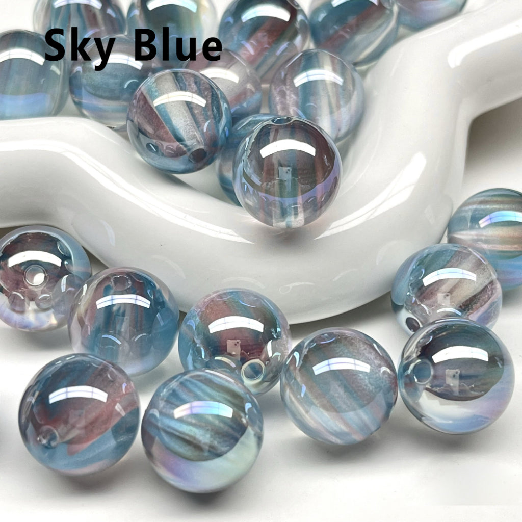 Glossy Shiny Glitter Stripes Inside Round Acrylic Beads, 16MM