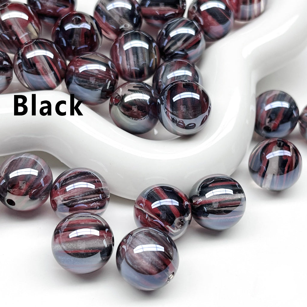 Glossy Shiny Glitter Stripes Inside Round Acrylic Beads, 16MM