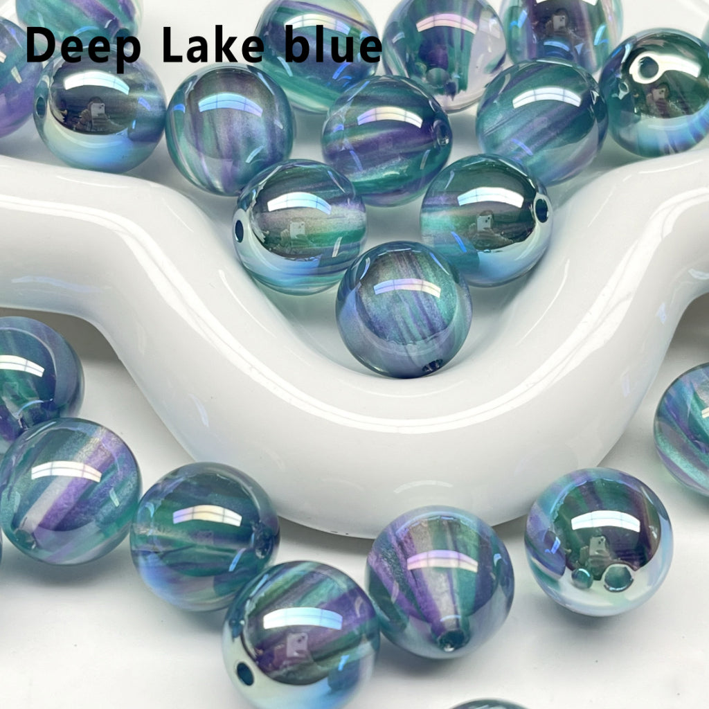 Glossy Shiny Glitter Stripes Inside Round Acrylic Beads, 16MM