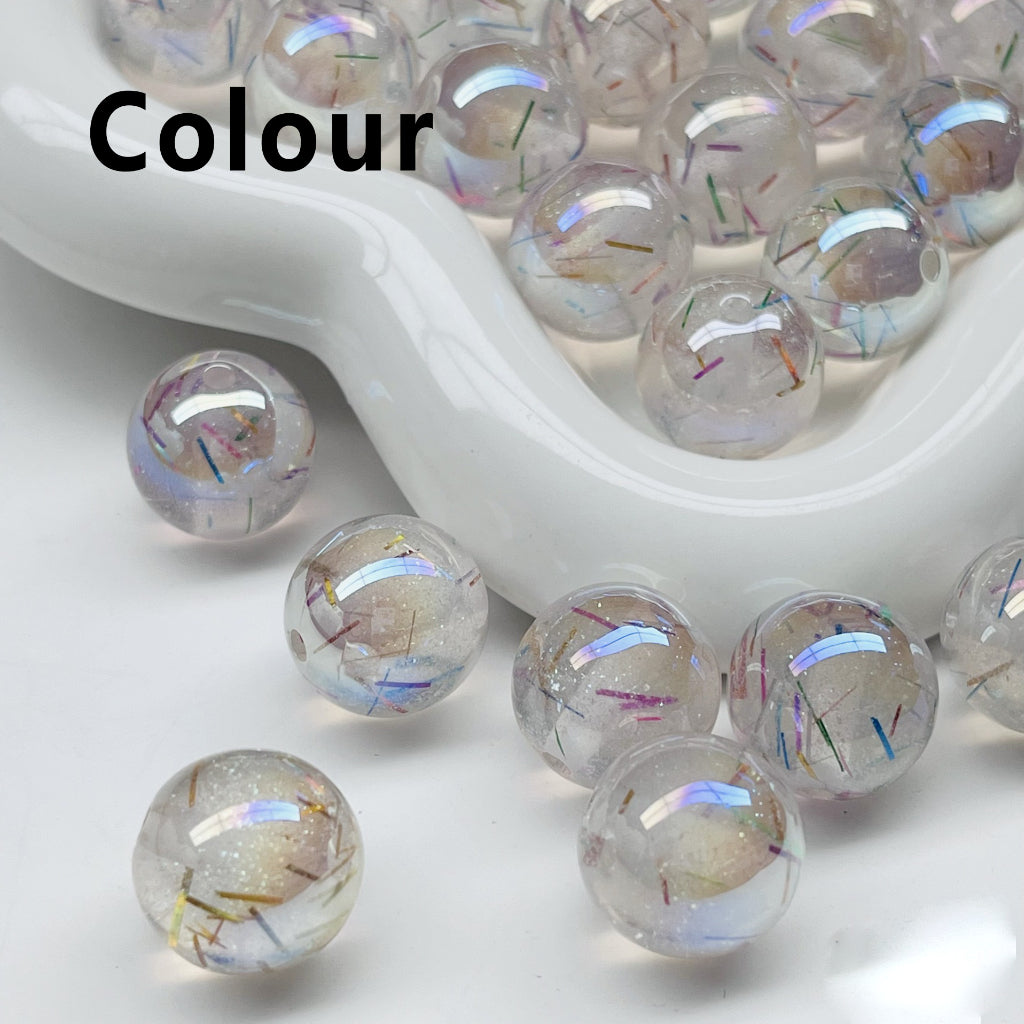 Glossy Shiny Glitter Colorful Foil Paper Inside Clear Round Acrylic Beads, 16MM
