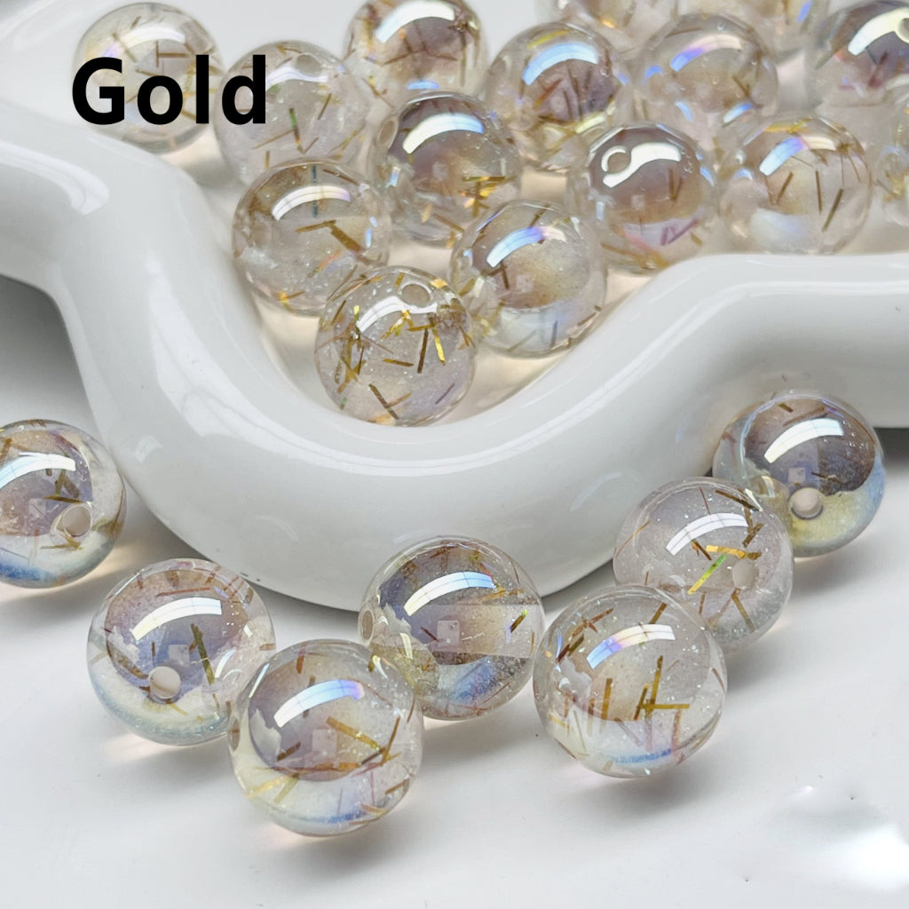 Glossy Shiny Glitter Colorful Foil Paper Inside Clear Round Acrylic Beads, 16MM