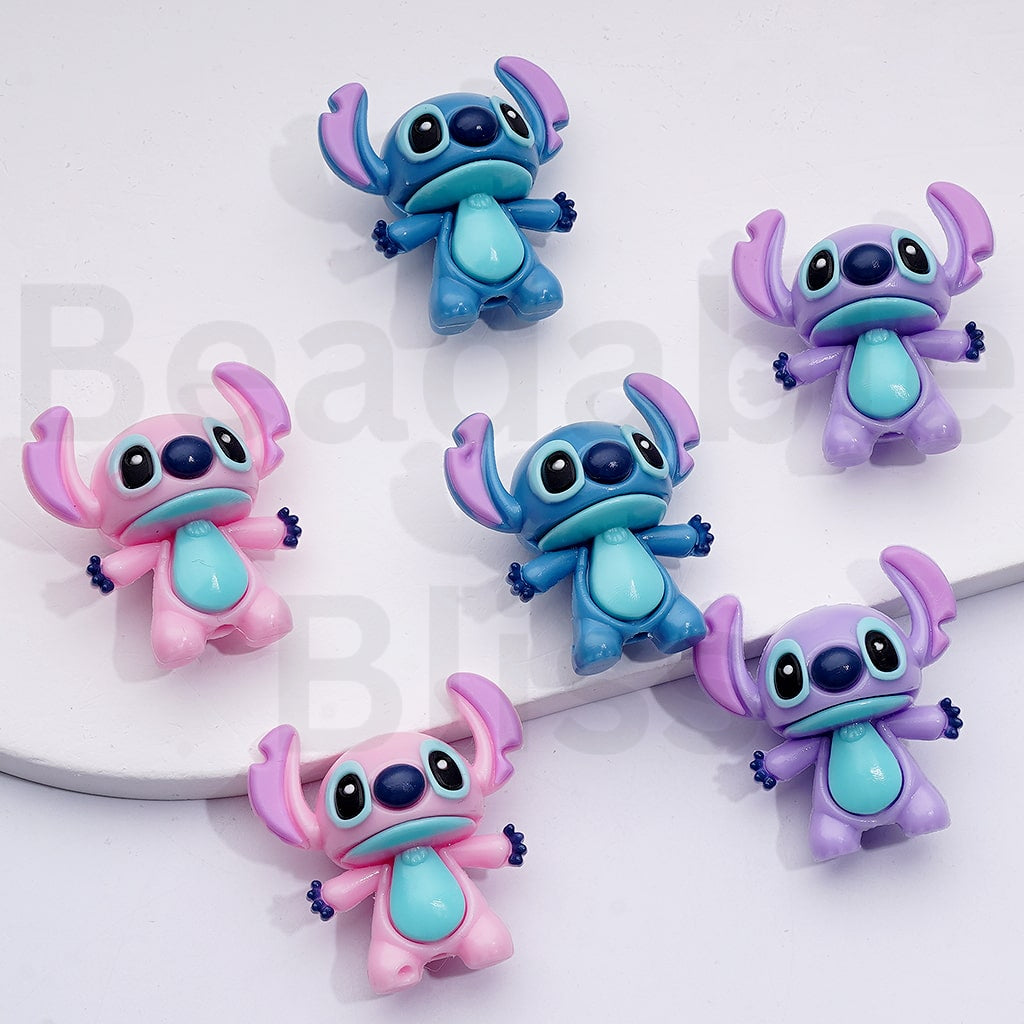 Mini Cute Vivid Blue Purple Pink Stitc Disne Soft PVC Rubber Beads, Around 32*31MM