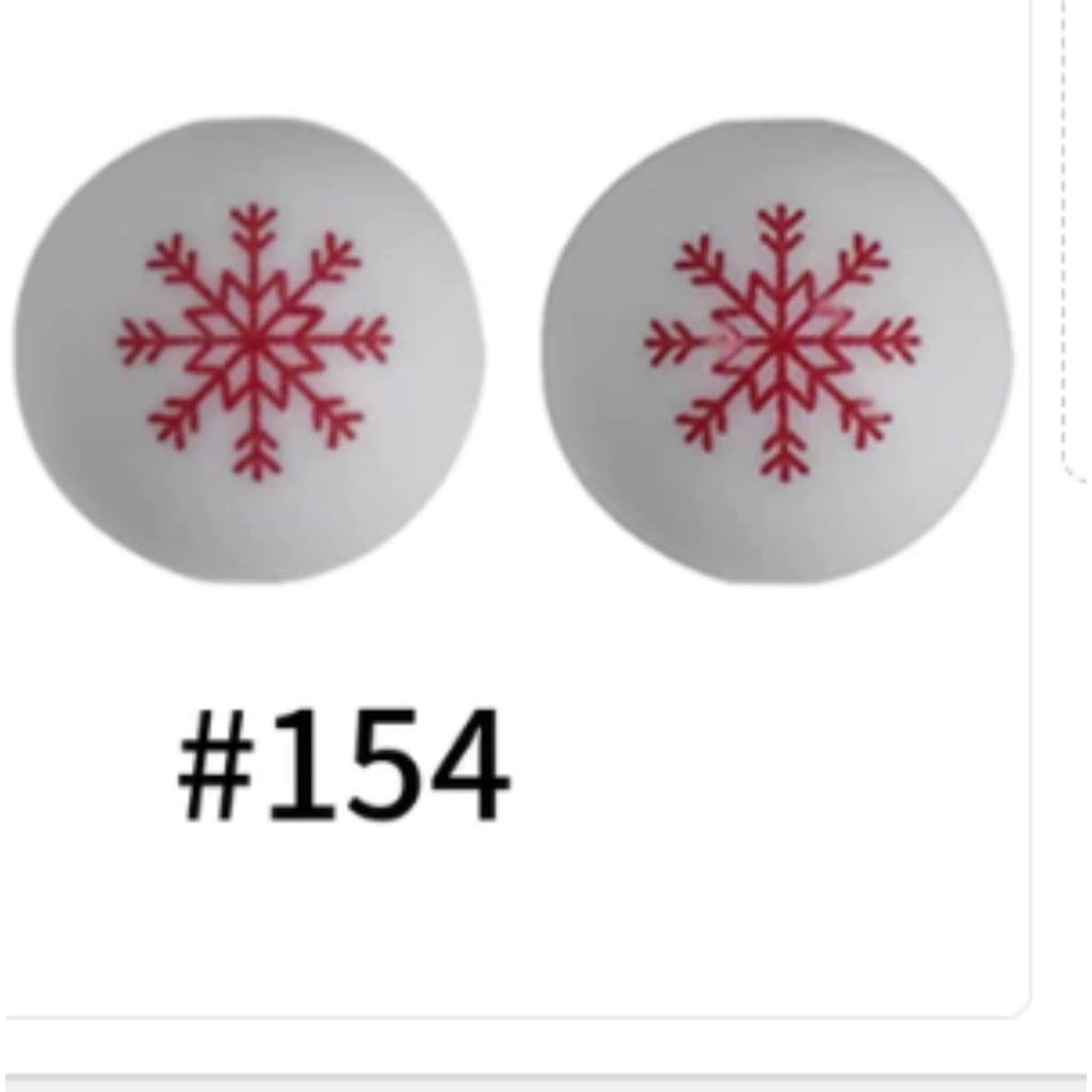 Red Snowflakes Printed Silicone Beads 15MM, #154