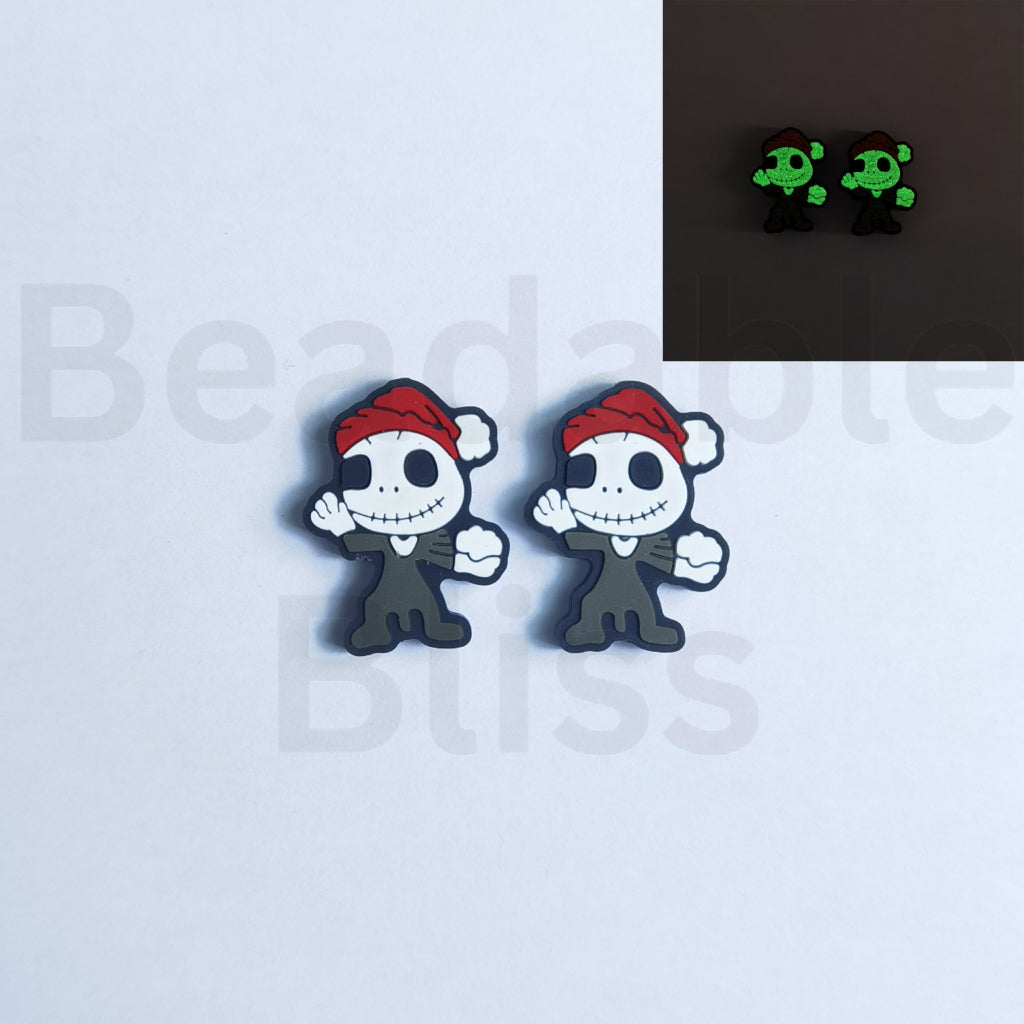 Luminous Jac with Red Christmas Hat Silicone Focal Beads