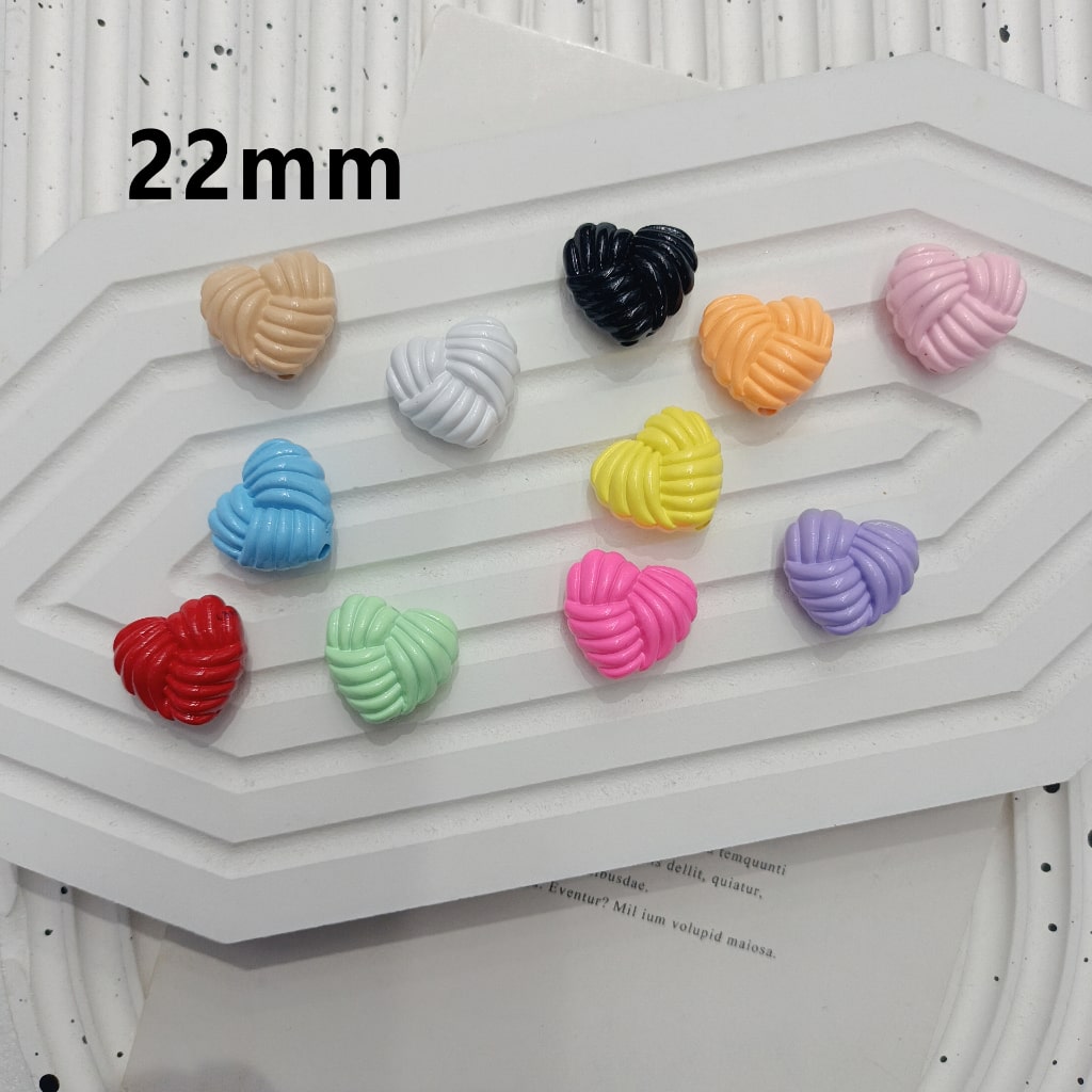 Multi-Color Heart Shape Yarn Ball Stripes Acrylic Beads, 22MM, Random Mix