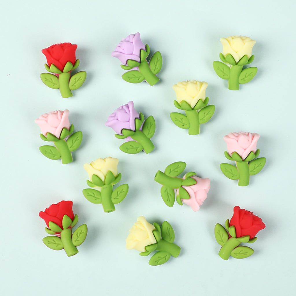 3D Cute Red Purple Pink Light Yellow Rose Flower Silicone Focal Beads