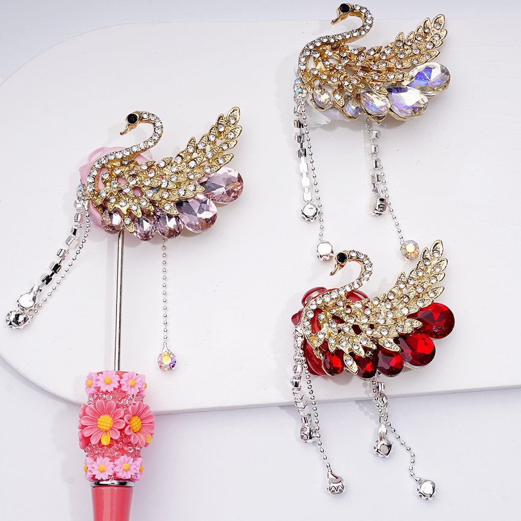 Bling Bling Fancy Gold Alloy Swan with Shiny Rhinestones Chains Cute Hearts Butterflies Snowflakes Water Drops Clay Beads, Around 40*36*15MM