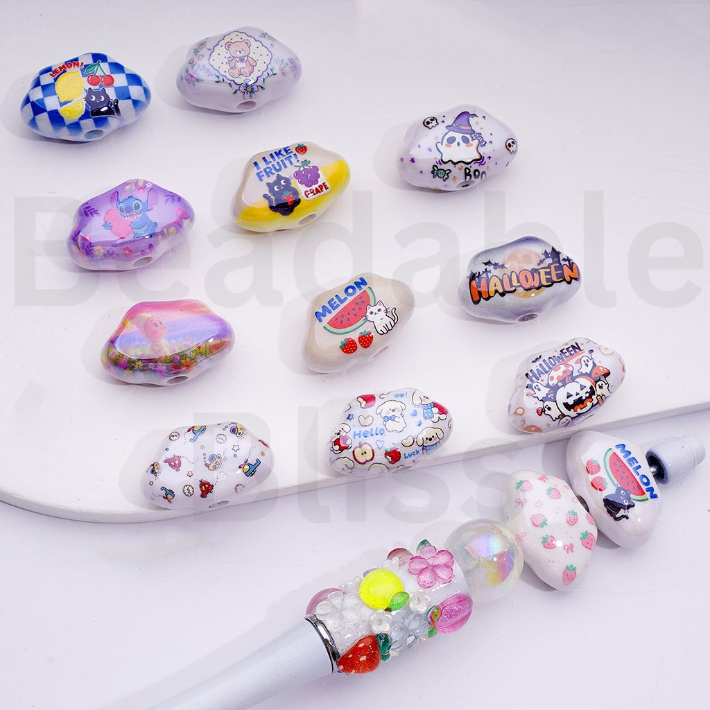 Cute Halloween Stitc Twinkle Twinkle Cat Bear Strawberries Watermelons Apples Grapes Mix Acrylic Beads, Around 25*16MM