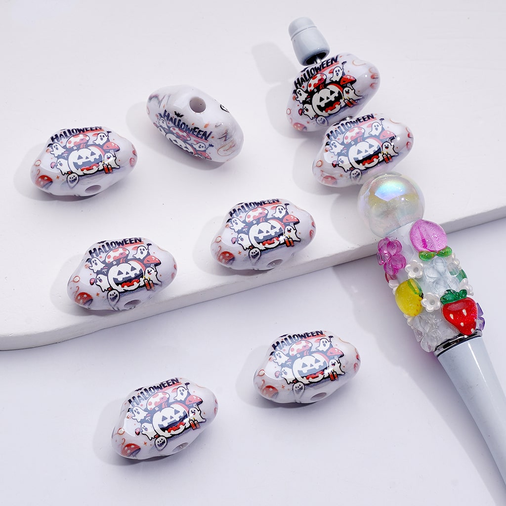 Cute Halloween Ghost Face Pumpkin Acrylic Beads, 25*16MM