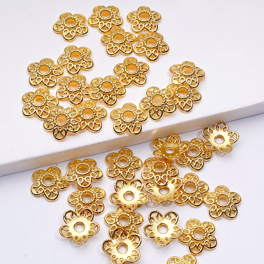 Gold Silver Alloy Five-petaled Flower Bead Cap Cage, 12MM