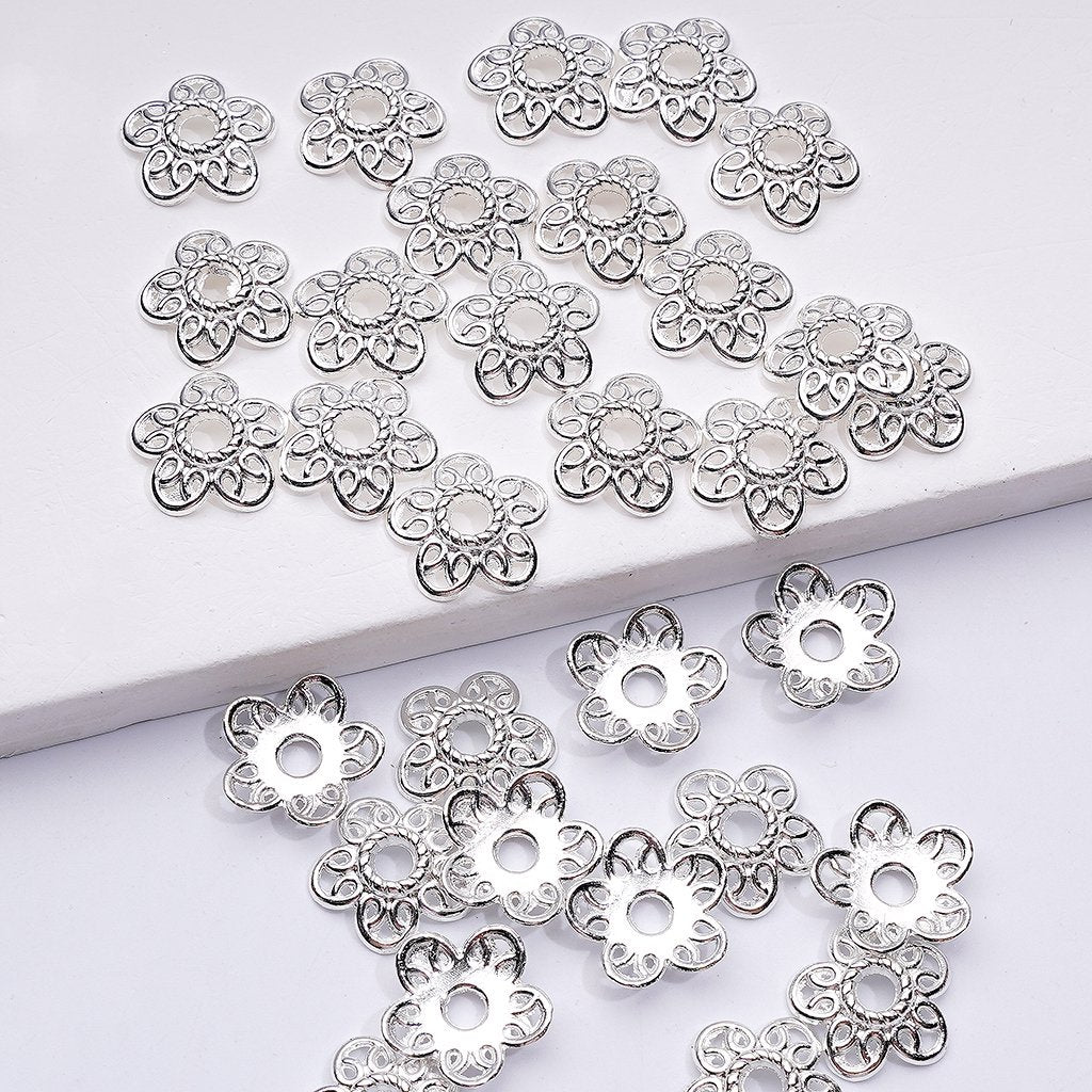 Gold & Silver Metal Beads Five‑Petaled Flower Bead Cap Cage, 12MM