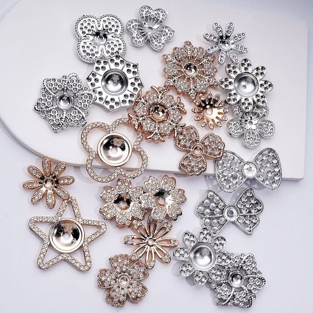 Gold Silver Acrylic Cute Star Flower Bowknots Snowflakes Jewelry Accessories Spacer, Random Mix
