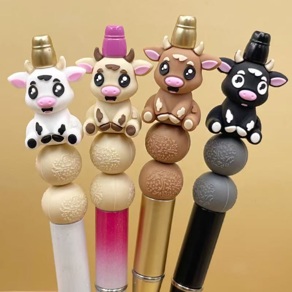 3D Multi-Color Cute Cows Silicone Focal Beads