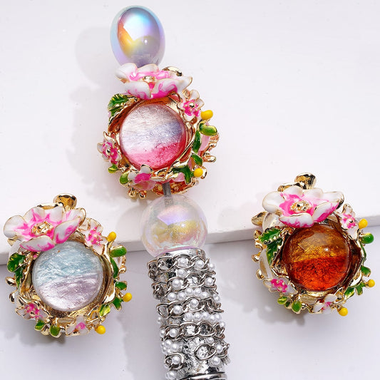 Exquisite Fancy Gold Alloy Flowers with Large Hemispherical Rhinestones Clay Beads, Around 28*26*24MM