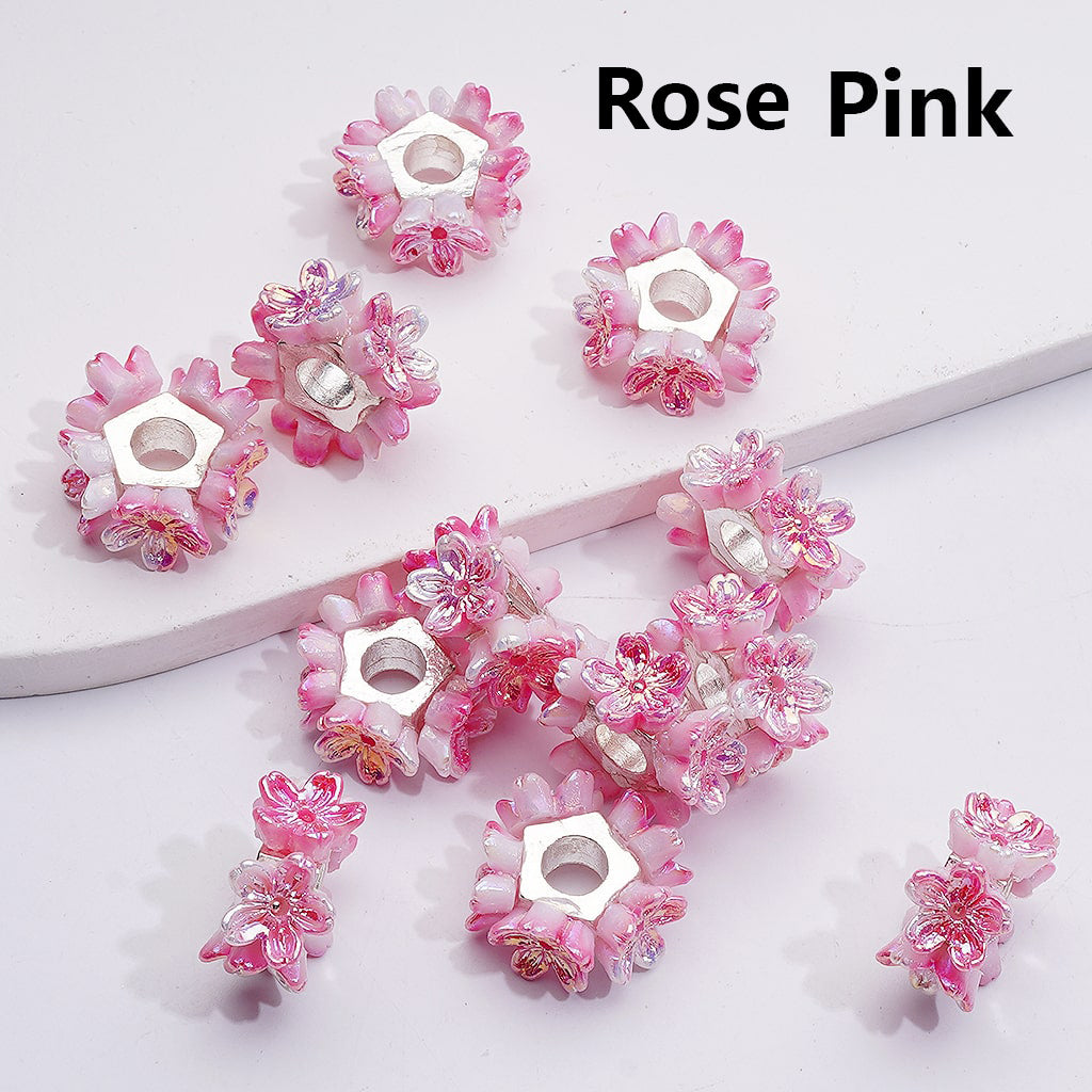 Shiny Multi-Color Flower Silver Alloy Pentagon Shape Spacer,  19MM