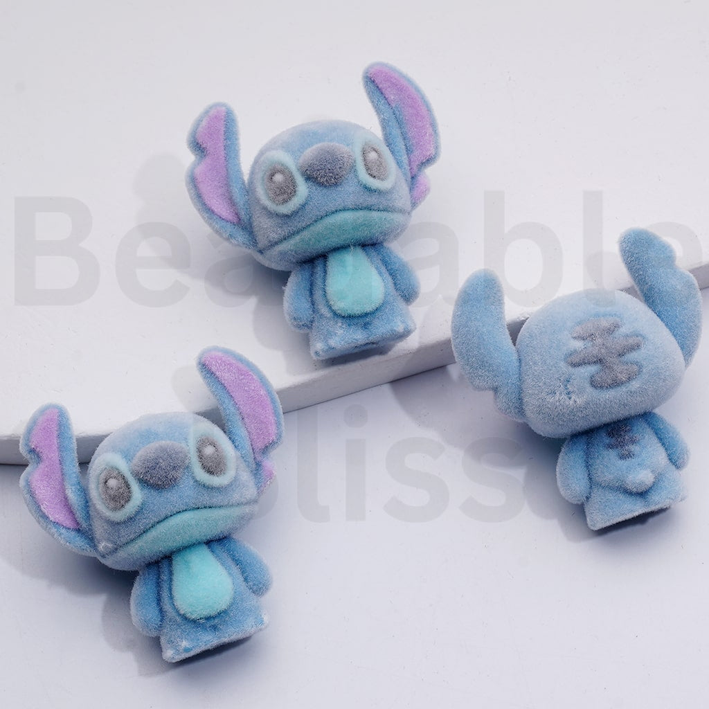 Cute Fluffy Flocked Stitc Disne Acrylic Beads, Around 33*31MM