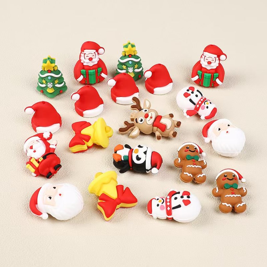 3D Christmas Series Elk Bell Hat Father Christmas Gift Silicone Focal Beads