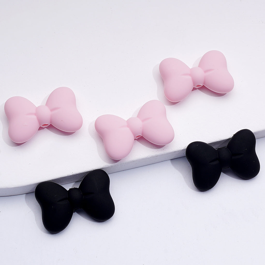3D Mini Cute Black Pink Bowknots Silicone Focal Beads