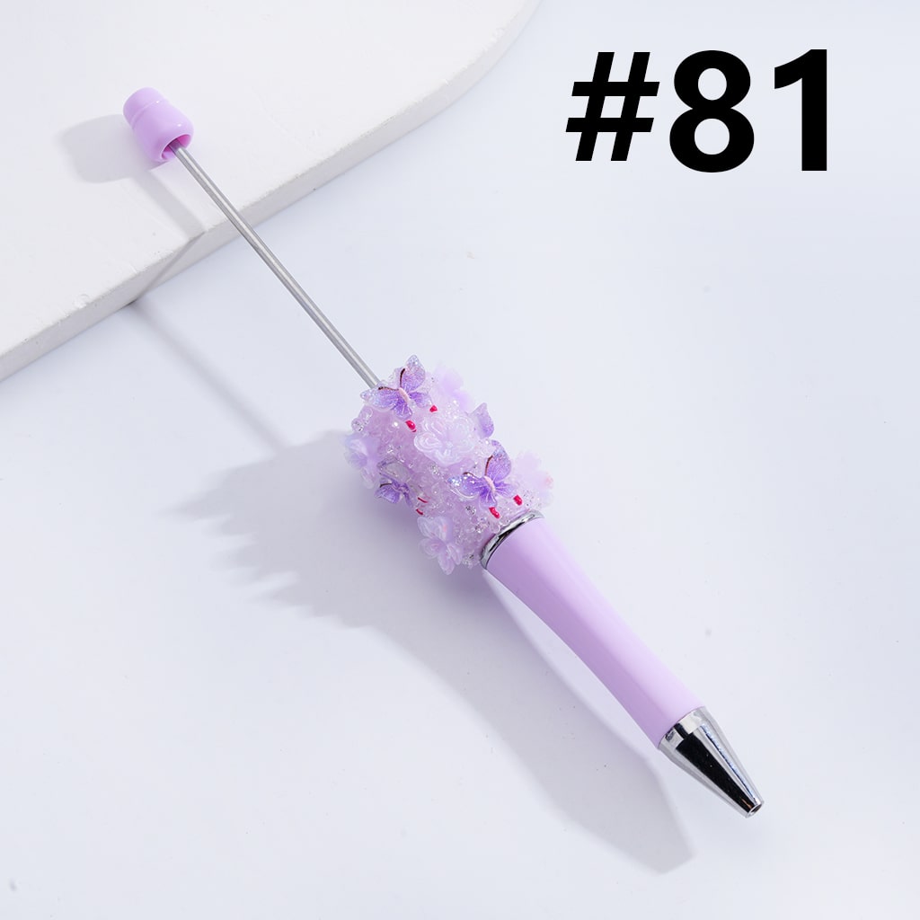 Beadable Pen with Cute Glitter Butterfly Flower Sakura Clear Sugar in Solid Color