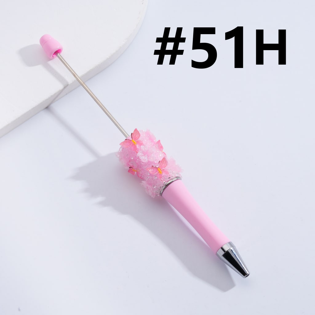 Beadable Pen with Cute Glitter Butterfly Flower Sakura Clear Sugar in Solid Color