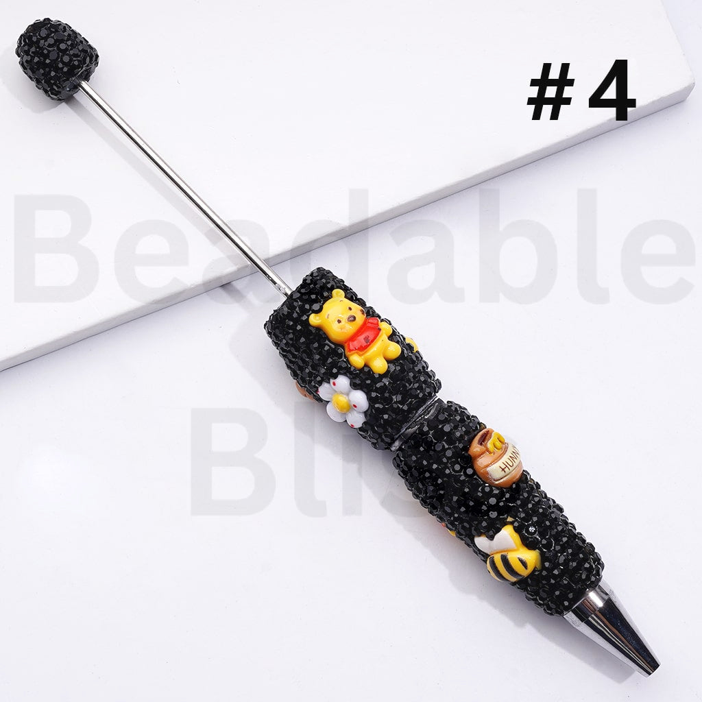 Cute Winni the Poo Bee Flower Bunny Pot Black & AB Rhinestones Beadable Clay Pens