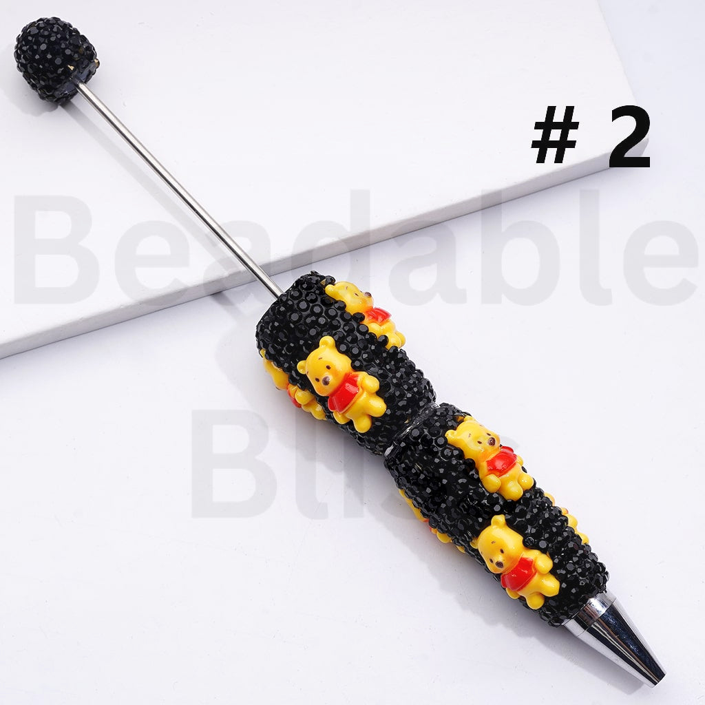 Cute Winni the Poo Bee Flower Bunny Pot Black & AB Rhinestones Beadable Clay Pens