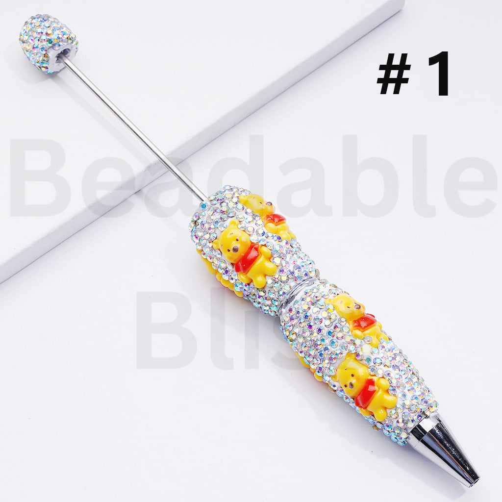 Cute Winni the Poo Bee Flower Bunny Pot Black & AB Rhinestones Beadable Clay Pens
