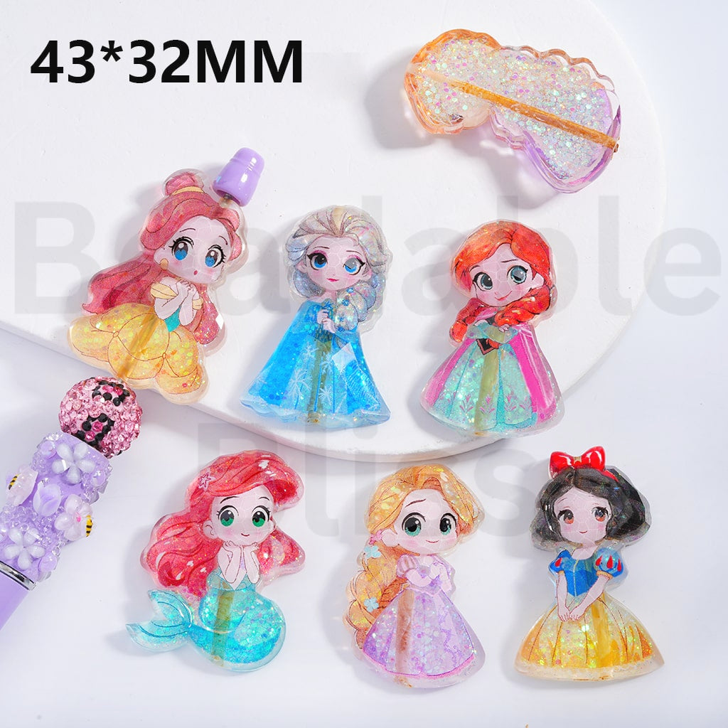 Colorful Confetti Inside Cute Disne Princes Els Sno Whit Mermai Rapunze Acrylic Beads, Around 43*32MM, Random Mix